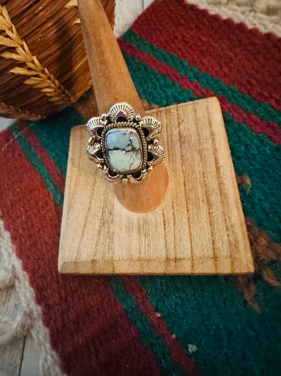 Handmade Golden Hills Turquoise & Sterling Silver Adjustable Ring Signed Nizhoni