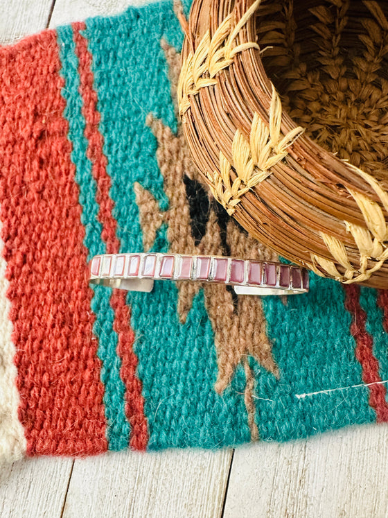 Navajo Mother of Pearl & Sterling Silver Inlay Cuff Bracelet