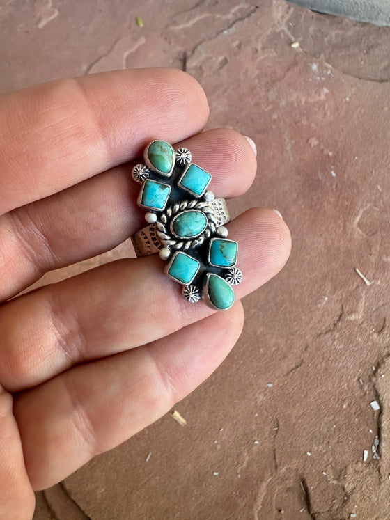 Handmade Sterling Silver & Turquoise Cluster Adjustable Ring