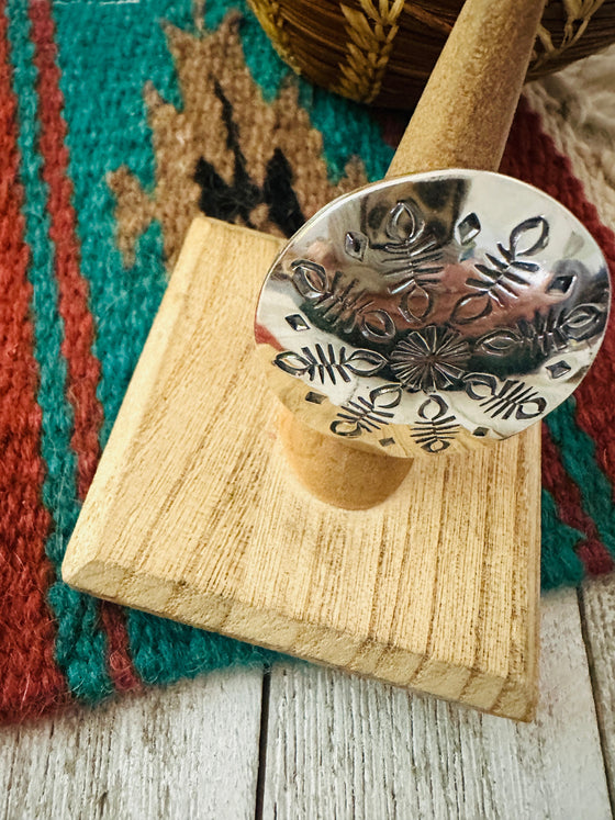 Navajo Sterling Silver Hand Stamped Concho Adjustable Ring