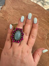 Handmade Aquamarine, Pink Onyx & Sterling Silver Adjustable Ring