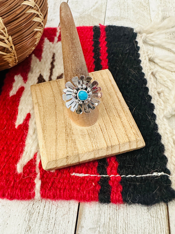 Navajo Sterling Silver & Turquoise Adjustable Flower Ring