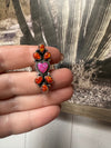 Handmade Fire Opal & Sterling Silver Adjustable Ring Signed Nizhoni