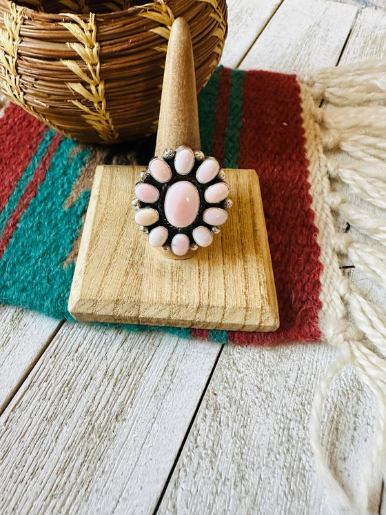 Navajo Sterling Silver & Queen Pink Conch Cluster Adjustable Ring