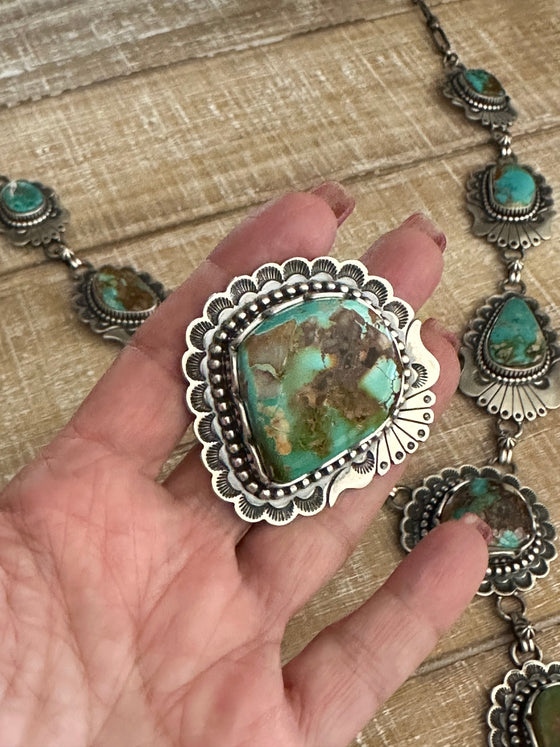 Charles Johnson Navajo Royston Turquoise & Sterling Silver Necklace, Bracelet and Ring Set Signed