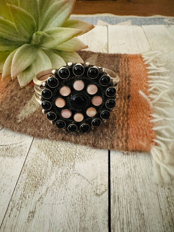 Navajo Onyx, Mother of Pearl & Sterling Silver Cuff Bracelet