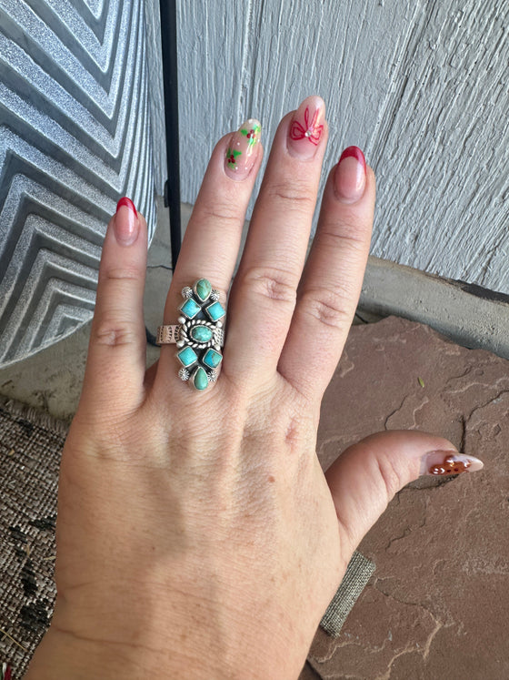 Handmade Sterling Silver & Turquoise Cluster Adjustable Ring