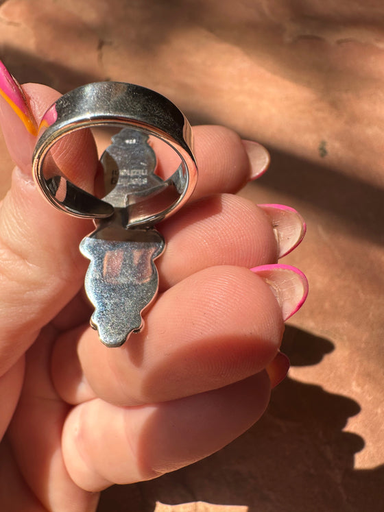 Beautiful Handmade Sonoran Mountain Turquoise And Sterling Silver Adjustable 3 Stone Ring