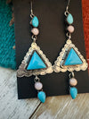 Navajo Mother of Pearl, Turquoise & Sterling Silver Dangle Earrings