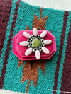 “Pink Blossom” Gorgeous Navajo Turquoise, Pink Conch And Sterling Silver Adjustable Flower Ring Signed