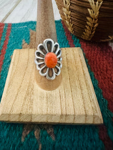  Navajo Sterling Silver & Orange Spiny Flower Ring