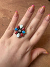 4TH OF JULY COLLECTION Handmade Red, White & Blue Fire Opal & Sterling Silver Adjustable Ring Signed Nizhoni