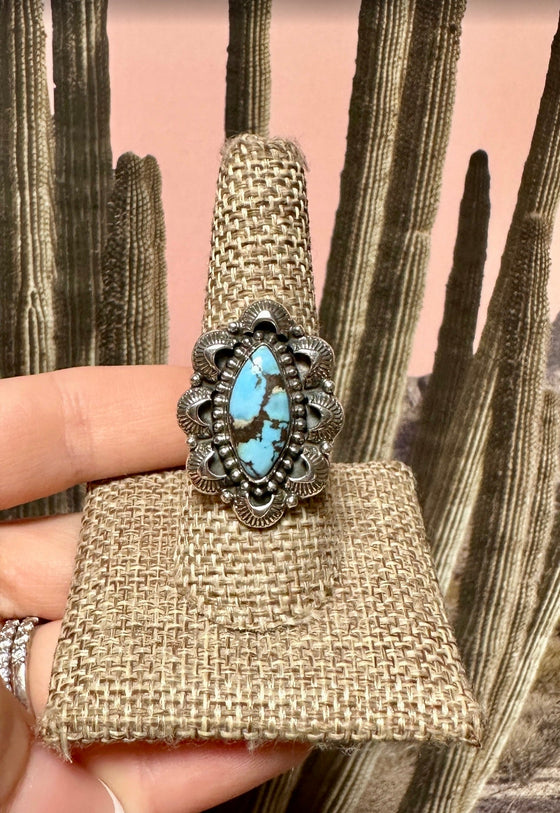 Handmade Golden Hills Turquoise And Sterling Silver Adjustable Single Stone Ring