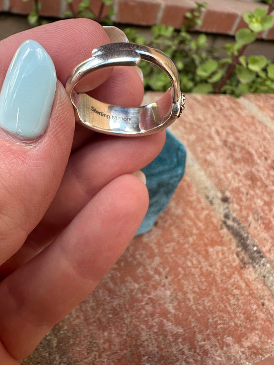 4TH OF JULY COLLECTION Handmade Coral, Lapis, Mother of Pearl Adjustable Band Ring