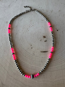  Handmade Navajo Pearl Style Sterling Silver, Hot Pink Fire Opal Beaded Necklace