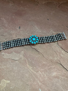  Handmade Sterling Silver & Turquoise Beaded Navajo Pearl Style Bracelet