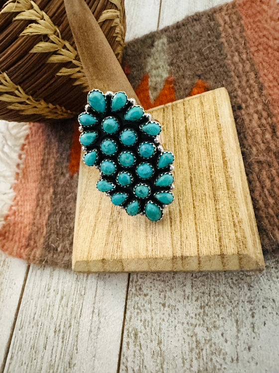 Handmade Sterling Silver & Turquoise Cluster Adjustable Ring by Nizhoni