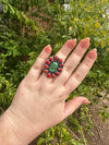 Handmade Sonoran Gold Turquoise, Red Fire Opal & Sterling Silver Adjustable Ring Signed Nizhoni