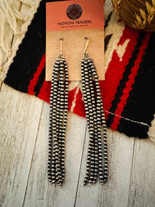  Navajo Sterling Silver Pearl Beaded Tassel Dangle Earrings