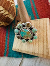 Navajo Sterling Silver & Royston Turquoise Cluster Adjustable Ring