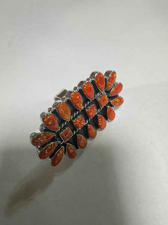 Handmade Adjustable Orange Fire Opal Sterling Silver Ring