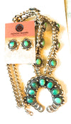 Vintage Old Pawn Navajo Turquoise & Sterling Silver Beaded Squash Blossom Necklace Set