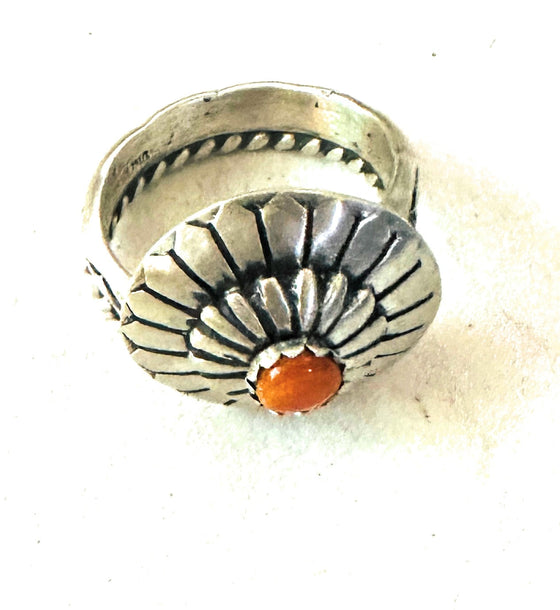 Navajo Sterling Silver & Orange Spiny Concho Adjustable Ring