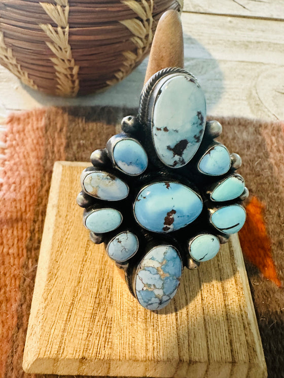 Navajo Golden Hills Turquoise & Sterling Silver Cluster Ring Size 7