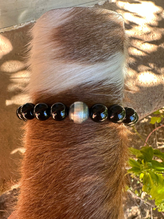 Navajo 8mm Sterling Silver Pearl & Black Onyx Beaded Bracelet