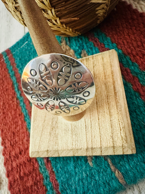 Navajo Sterling Silver Hand Stamped Concho Adjustable Ring