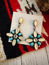 Navajo Mother of Pearl, Turquoise, CZ & Sterling Silver Dangle Earrings
