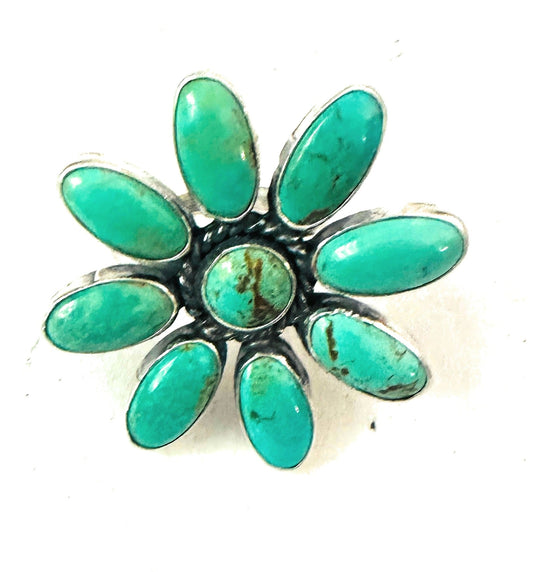 Navajo Sterling Silver & Turquoise Adjustable Flower Ring