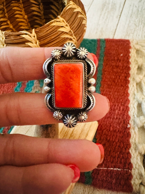 Navajo Sterling Silver & Orange Spiny Ring