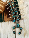 Vintage Old Pawn Navajo Turquoise & Sterling Silver Beaded Squash Blossom Necklace