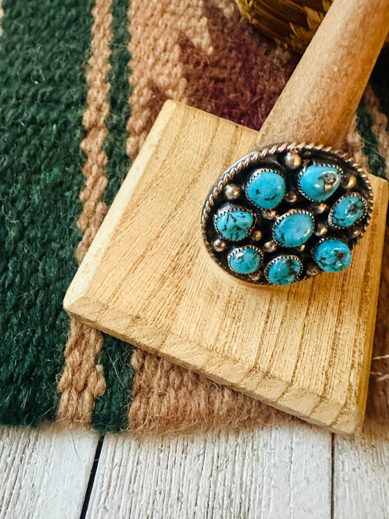 Navajo Sterling Silver & Kingman Turquoise Adjustable Ring