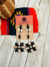 Navajo Mother of Pearl, Onyx & Sterling Silver Flower Dangle Earrings