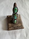 Navajo Sonoran Gold Turquoise & Sterling Silver 3 Stone Ring Size 8.5 Signed
