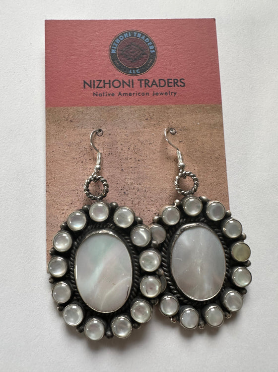 Navajo Mother of Pearl & Sterling Silver Dangle Earrings