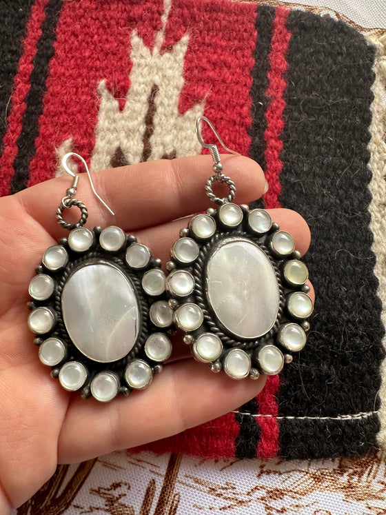 Navajo Mother of Pearl & Sterling Silver Dangle Earrings