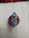 Handmade Golden Hills Turquoise & Sterling Silver 2 Stone Adjustable Ring Signed Nizhoni