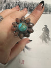 Handmade Turquoise, Mother of Pearl & Sterling Silver Handmade Adjustable Ring