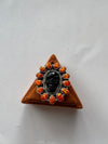 HALLOWEEN COLLECTION Nizhoni Black Onyx, Orange Fire Opal & Sterling Silver Adjustable Skull Ring