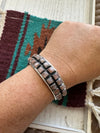 “Earth’s Treasures” Handmade Mother of Pearl & Sterling Silver Adjustable 2 Row Cuff Bracelet