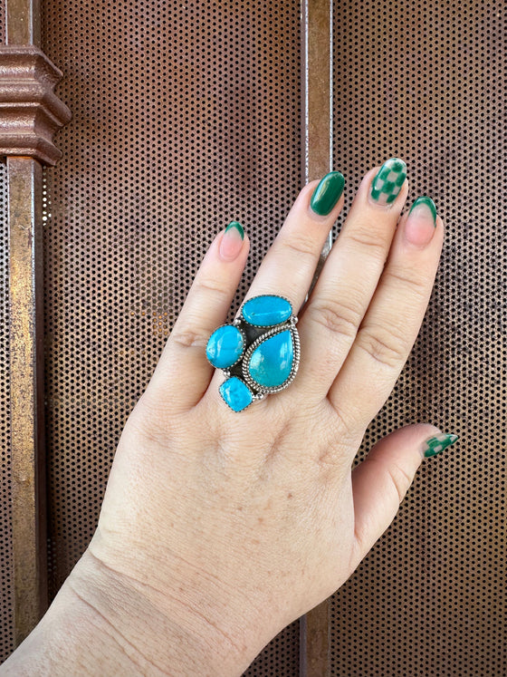 Handmade Turquoise & Sterling Silver Adjustable Crescent Ring