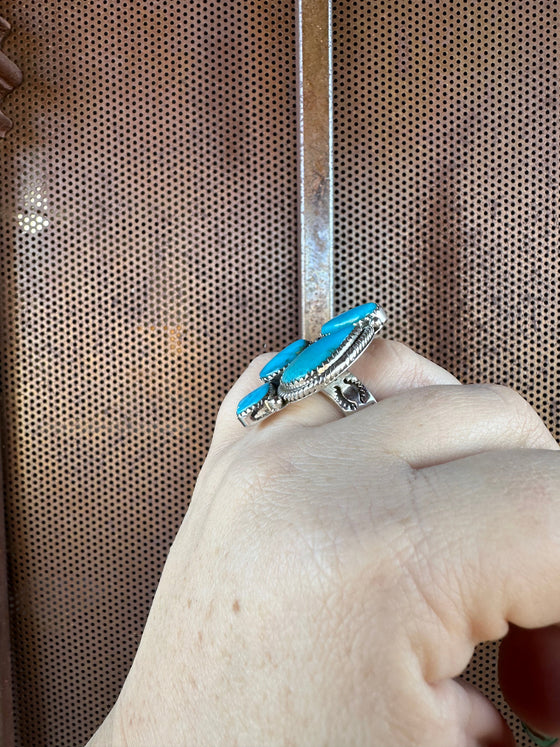 Handmade Turquoise & Sterling Silver Adjustable Crescent Ring