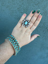NFR COLLECTION Handmade Golden Hills Turquoise, CZ & Sterling Silver Adjustable Ring Signed Nizhoni