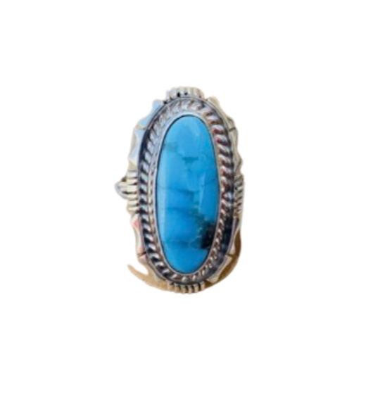 Navajo Kingman Turquoise & Sterling Silver Ring Size 10