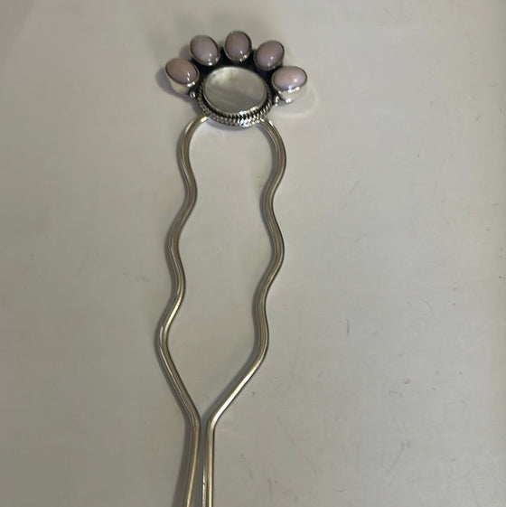 Handmade Mother of Pearl, Pink Conch & Sterling Silver Hair Pin