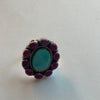 Handmade Pink Onyx & Turquoise Sterling Silver Adjustable Ring Signed Nizhoni