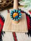 Handmade Sterling Silver, Spice & Turquoise Cluster Adjustable Ring